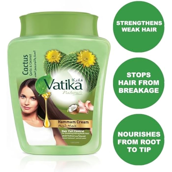 Vatika Naturals Hair Fall Control Hammam Cream (900g) | Natural Extract of Garlic, Cactus and Coconut | Strengthens and Nourishes Weak Hair - Image 2